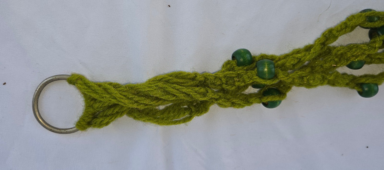 Vintage Yarn Macrame Green Beads Pot Plant Holder Hanger 38" for 10" to 12" Pots