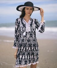 Pia Rossini - Kova Beach Dress - Black/White: Large UK14/16, Holiday Pool Chic