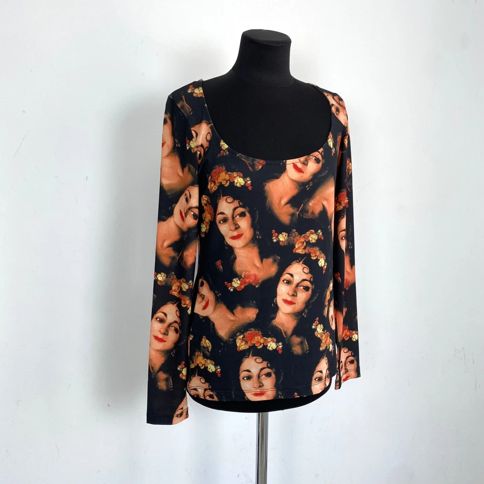 Top Isabel De Pedro Gato Estampado Malla Reino Unido 10 Y2K Estilo Gaultier Vintage Elástico Foto 3 de 4