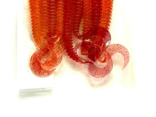 2 PAQUETES Jed Welsh 4" Acanalado Cola Rizada Gusano Rojo Naranja Renegado Rojo Brillo 10ct - Imagen 7 de 11