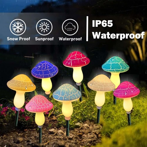 8Pcs LED Solar Mushroom Outdoor Garden Decor Waterproof Yard Pathway Stake Light - Picture 2 of 7
