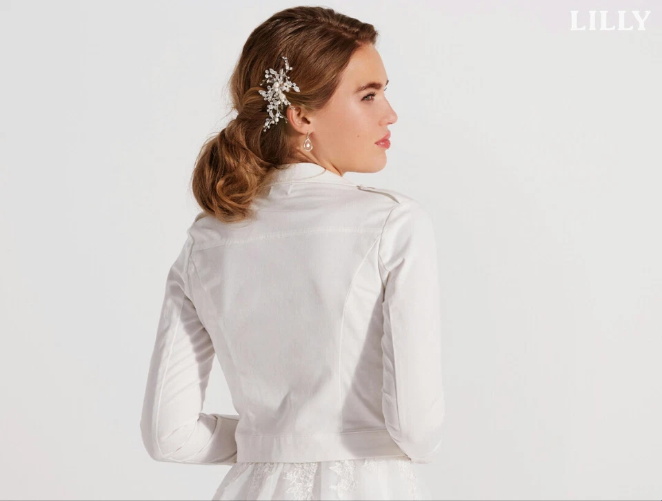 Brautjacke Jacke Jeansjacke Braut Ivory Bolero Neu  Hochzeit XS bis 3XL - Bild 2 von 4