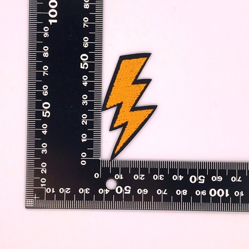 Solid Lightning Bolt Patch — Iron On Badge Embroidered Motif — Yellow Kids Fun - Picture 3 of 3