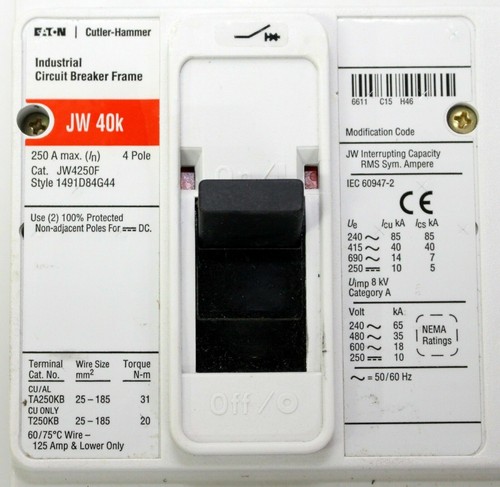 CUTLER HAMMER Eaton JW4200V Industrial Circuit Breaker 200 Amp 690 VAC Thermal - Picture 4 of 7