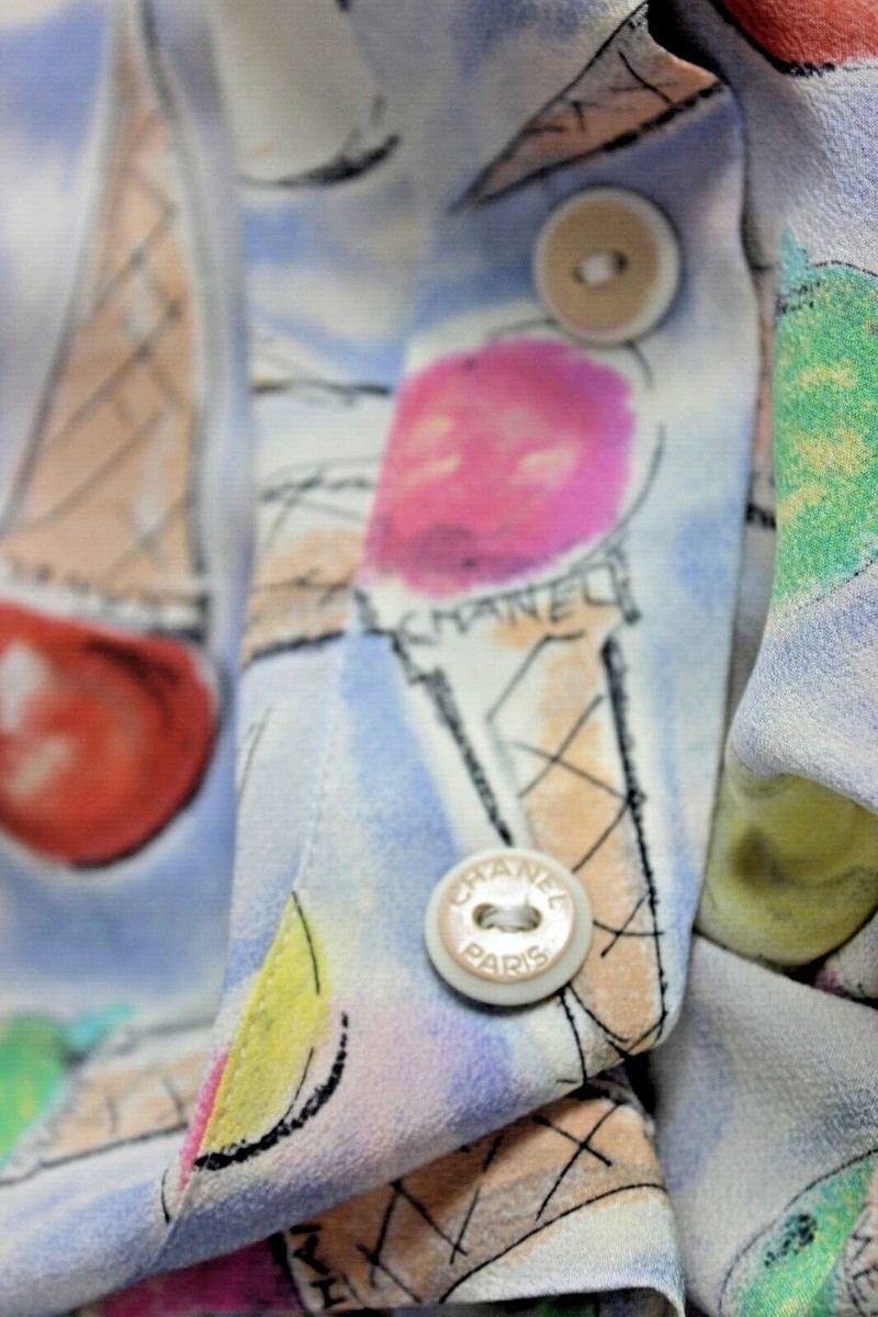New Chanel ICONIC Ice Cream Wrap Silk Skirt Buttons Blue Pink