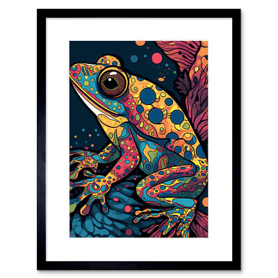 Frosch Portrait Gemälde bunt psychedelisch aquatisch gerahmt Kunstdruck 9X7