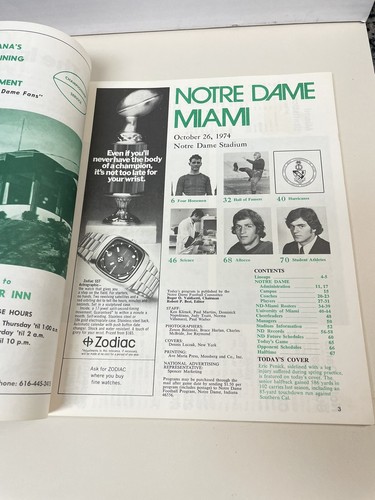 1974 10/26 programa de fútbol americano Miami Hurricanes v Notre Dame Fighting Irish en muy buen estado - Imagen 2 de 7