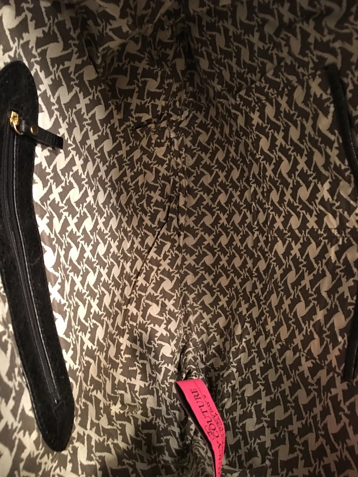 JUICY COUTURE Auth./Orig Black Leather Tote Racing Stripes Gold-tone Logo Plate - Imagem 3 de 4