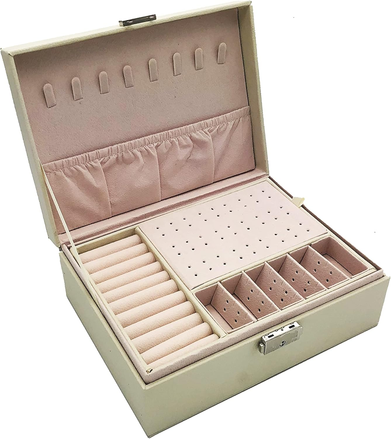 2-Layer Lockable Jewelry Box Organizer with Key for Necklaces and Rings-image