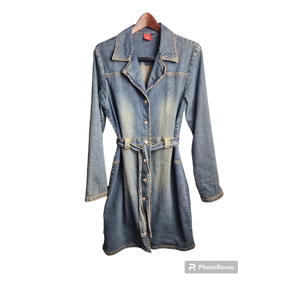 Rip Curl Faded Denim Button Front Trench Coat Junior's XL | eBay