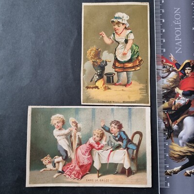 2 Chromos Anciens Chien Cat XIXè Victorian Scrap Dog Cat 19thC