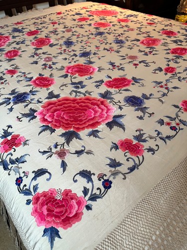 ELEGANT PIANO SHAWL MANTON DE MANILA EXQUISITE FAMILLE ROSE PALETTE - Picture 10 of 24
