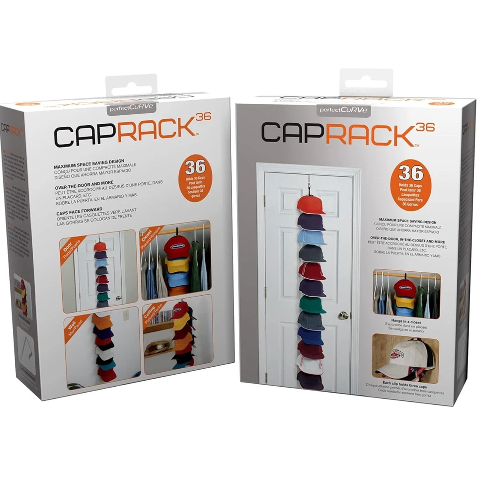 Perfect Curve Baseball Cap Rack Organizer System– 36 Caps Hold, 12 clips, Black Foto 3 de 4