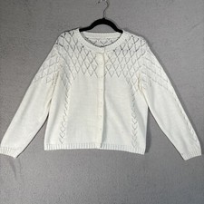 Vintage Cream Ivory Long Sleeve Sweater Cardigan Button Up Open And Tight Knit