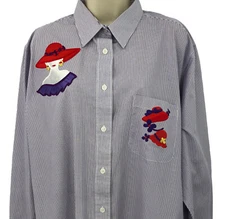 Red Hat Society Womens Top Size L Purple Striped Red Hat Lady Button Front