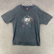 VTG Hot Leathers Tribal Skull Biker Motorcycle Faded Black T Shirt Large Detroit