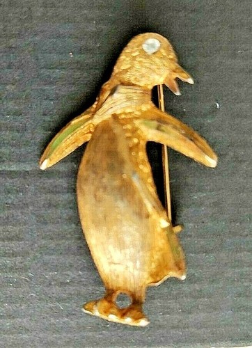 Spilla dorata pinguino strass bianco vintage usata anni '60 brooche pin - Foto 2 di 3