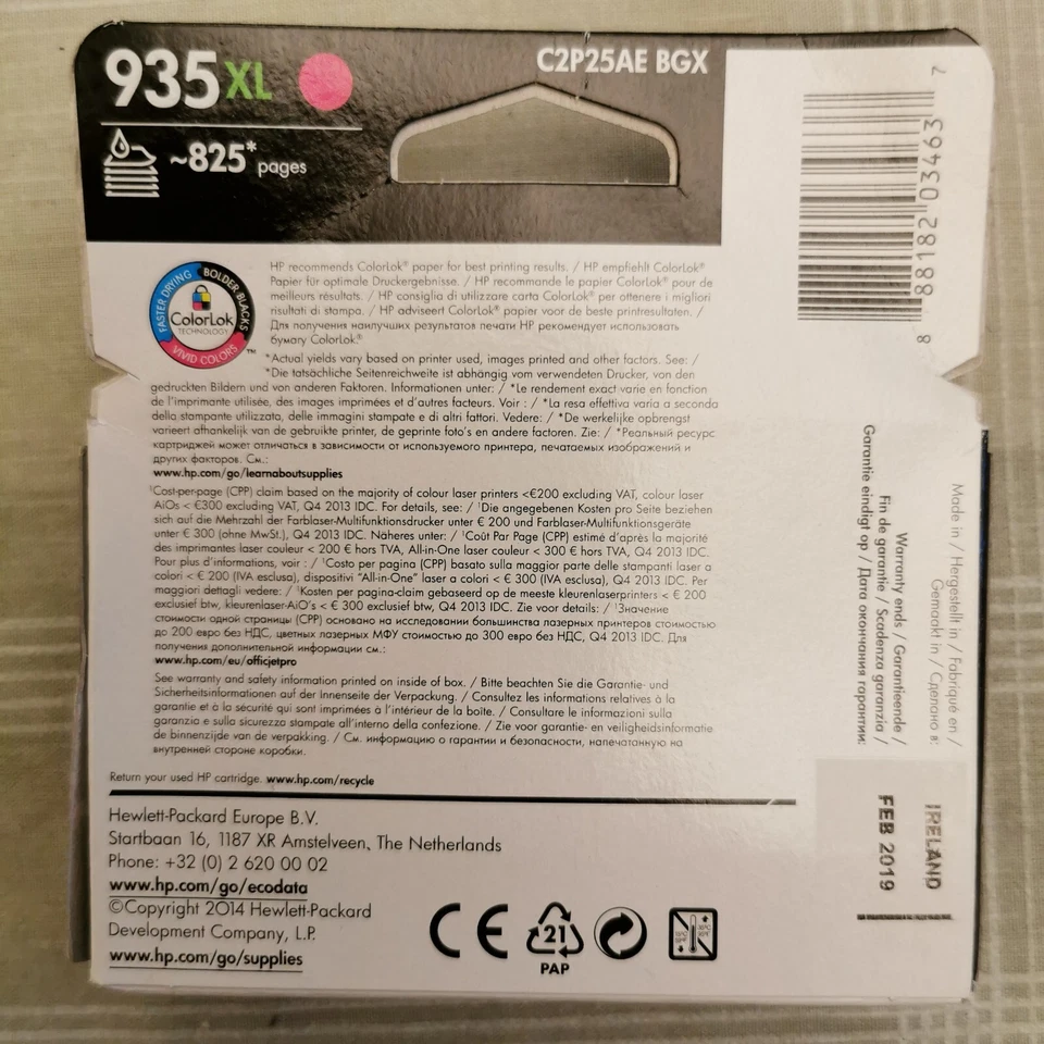 HP 935XL Magenta Ink cartridge Original HP Ink EXP FEB 2019 Brand New In Box - Image 2 of 3