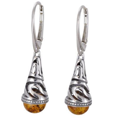 Sterling Silver and Baltic Honey Amber Dangling Earrings