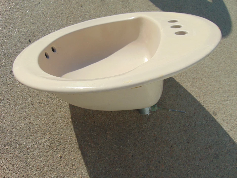 Vintage Oval Bathroom Sink Buff Beige Color American Standard - Image 2 of 4