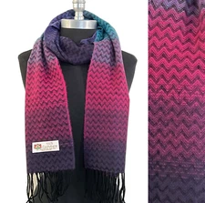 Women's 100% CASHMERE SCARF Wrap Chevron RAINBOW Pink Purple Turquoise Soft Warm