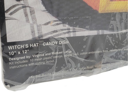 Vtg 1995 Bucilla Halloween Witch's Hat Fall Candy Dish Plastic Canvas Kit #6158 - Picture 3 of 4
