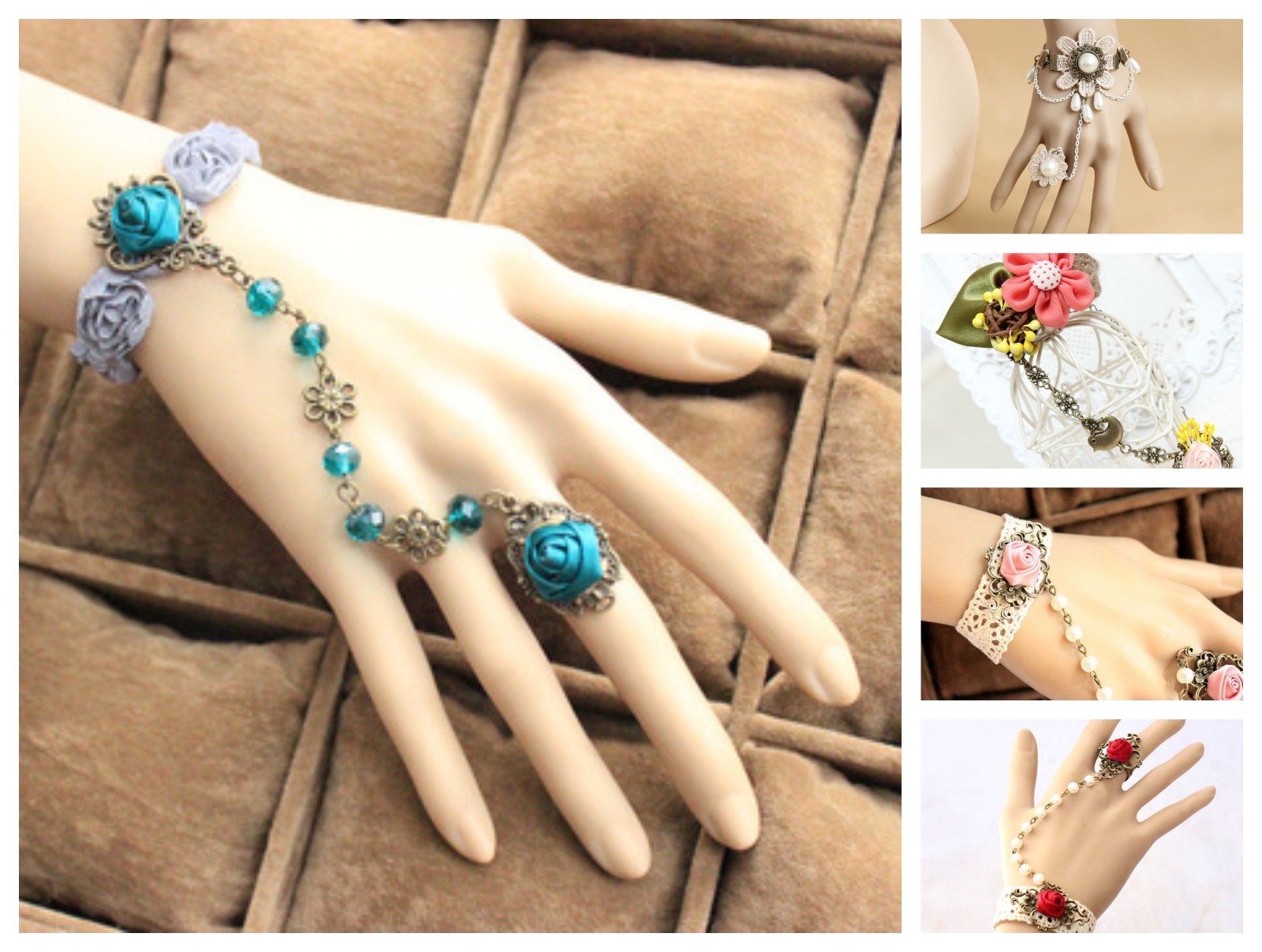 Handmade Adjustable Lace Bracelet Ring, Victorian Goth Punk Jewelry Fashion Accessory-image