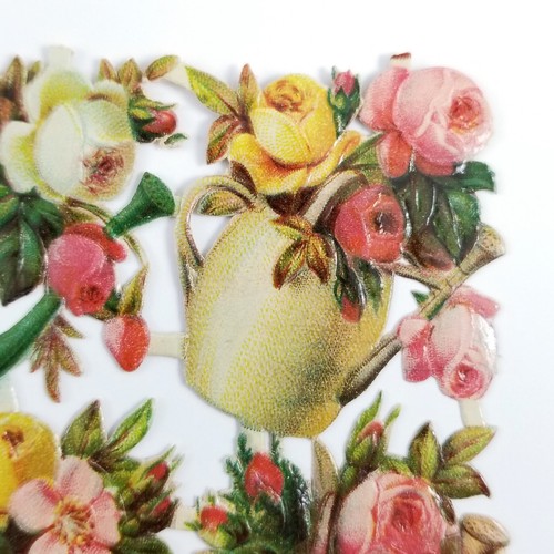 Victorian Die Cut Scrap Watering Can Rose Flowers Set Of 4 - Picture 3 of 8