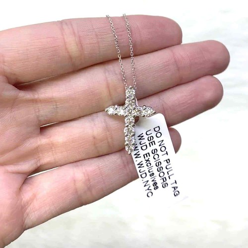 1Ct Real Diamond Religious Cross Pendant 14K White Gold - Picture 4 of 6
