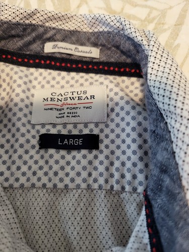 Cactus Menswear Mens Shirt Medium White Polka Dot Long Sleeve Button Up - Picture 2 of 3