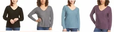 Ella Moss Women Ribbed V Neck Sweater