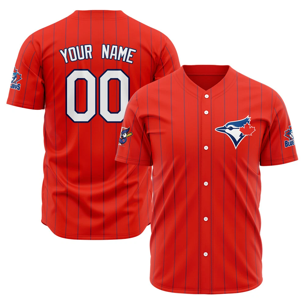 Men's Toronto Blue Jays Red Stripe Custom Name Number Fans Sport Baseball  Jersey