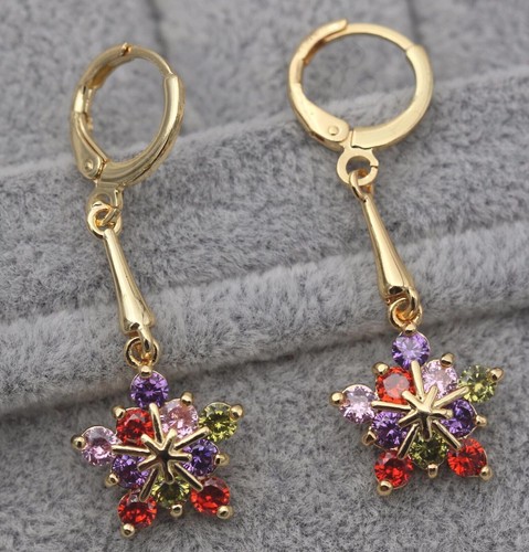 Neu 18K Gelbgold gefüllt Multicolor CZ Stern Blume Mini Creolen Ohrhänger ~ - Bild 10 von 14