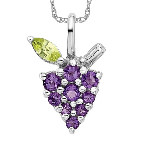 Collier Vintage Perles D'améthyste Lavande Et Péridot Vert - Longueur 21,5", Argent 925
