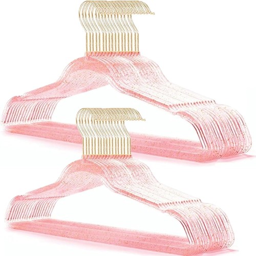 Elegant 16" Pink Glitter Hangers with Swivel Hooks - Perfect Closet Organizer - Picture 3 of 8
