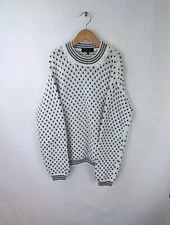 $1200 LORO PIANA MAINLINE Women's Sz S White Cotton Heart Sweater Knit Pullover