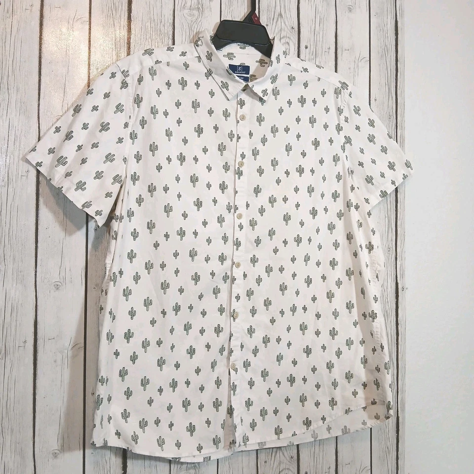 Camisa Para Hombre George Calce Ajustado Manga Corta Con Botones Estampado Cactus Talla XL (46-48) Foto 2 de 4