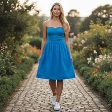Rebecca Taylor Womens Blue Strapless Eyelet Ribbed Formal Prom Dress