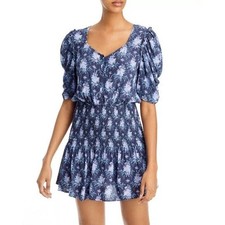 LoveShackFancy Brickell Dress Small Blue Floral Smocked Puff Sleeve Coquette