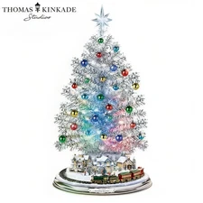Bradford Exchange Thomas Kinkade Silver Christmas Tree Lights Music Motion 17"