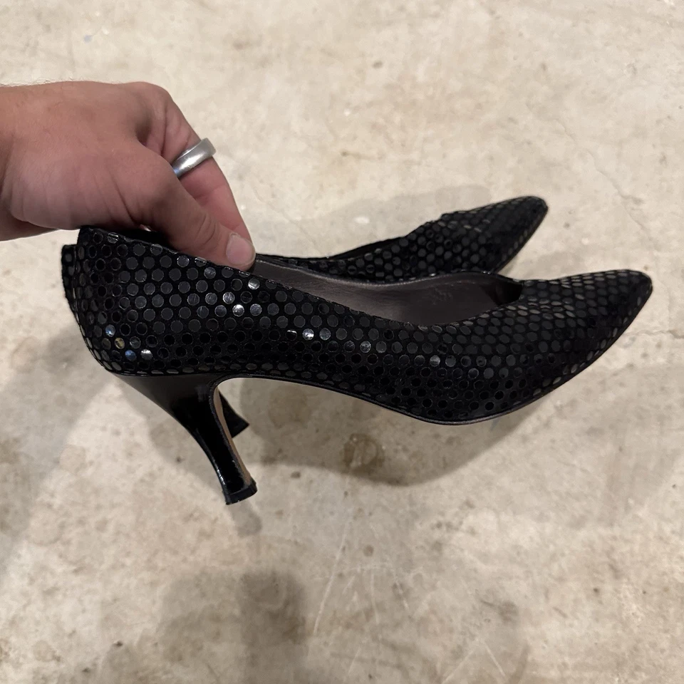 Zapatos de tacón de aguja vintage para mujer Versani de cuero negro plisado 8,5 B Foto 2 de 4
