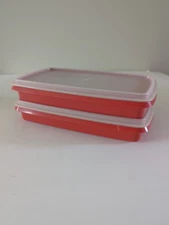 Vintage Tupperware Lot of 2 Deli Meat Cheese Container Keeper 816 Paprika Red