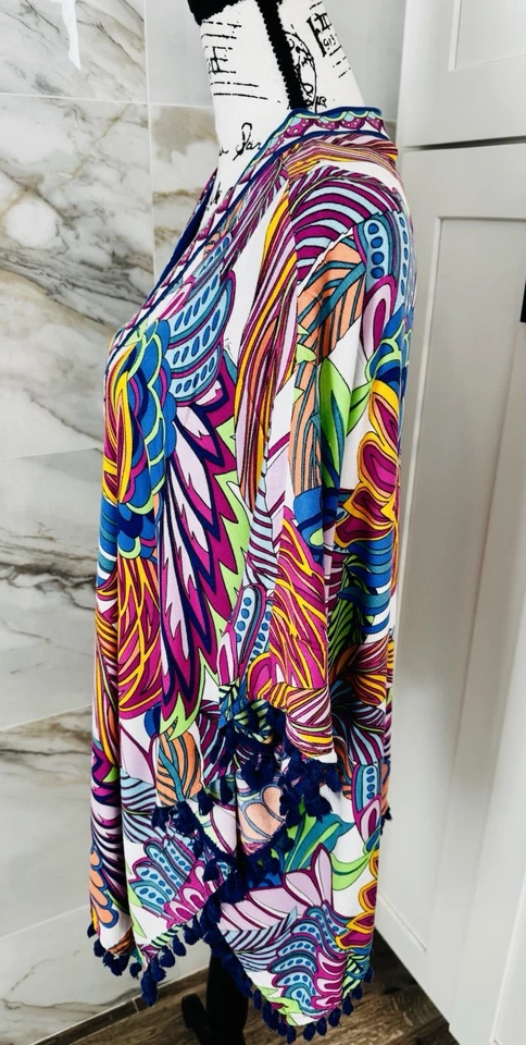 Trina Turk Colorful Beach Coverup Borla Trim One SZ Kimono Style  Foto 2 de 4