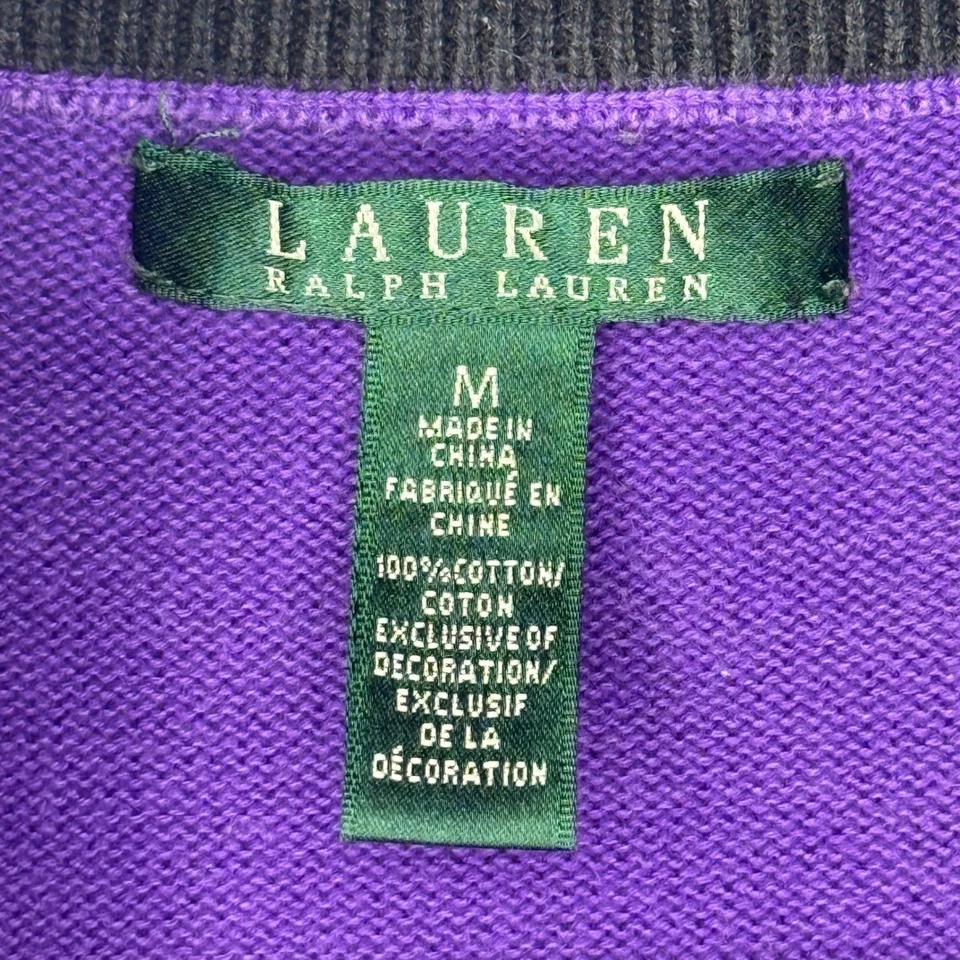 Suéter Lauren Ralph Lauren Mujer Talla M Púrpura Rayas 1/4 Cremallera Pullover Preppy Foto 4 de 4