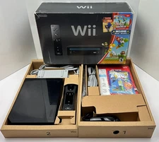 Nintendo Wii New Super Mario Bros. Bundle Black Console CIB Complete In Box