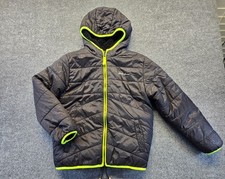 Eddie Bauer Reversable Down Hooded Puffer Jacket Youth M Boys 10-12 Black Gray