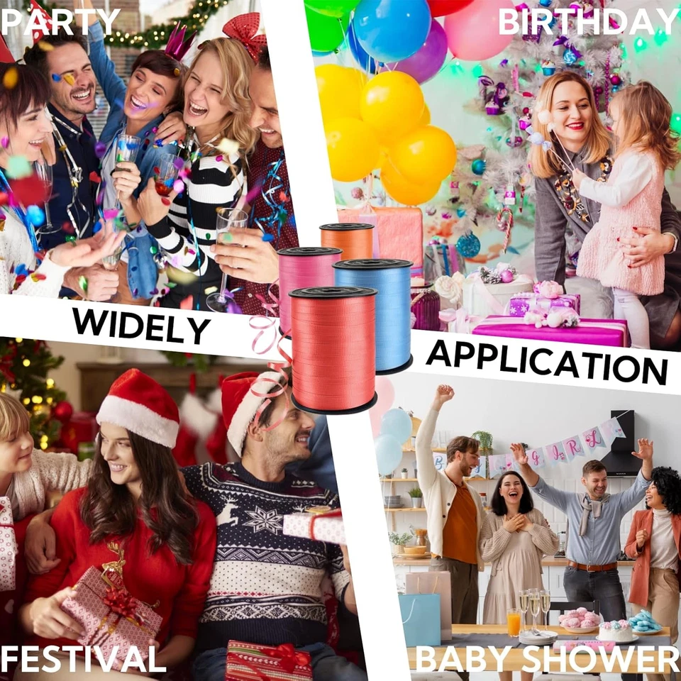 500 yardas 3/16" cinta rizadora prensada roja, cuerda de globo cinta rizada 1 rollo f Foto 3 de 4