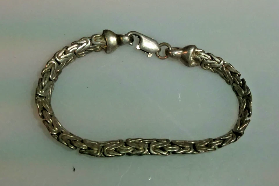 Brazalete de cadena bizantina 925 de plata de ley para hombre 7” – 18 g – Cierre de langosta Foto 2 de 4