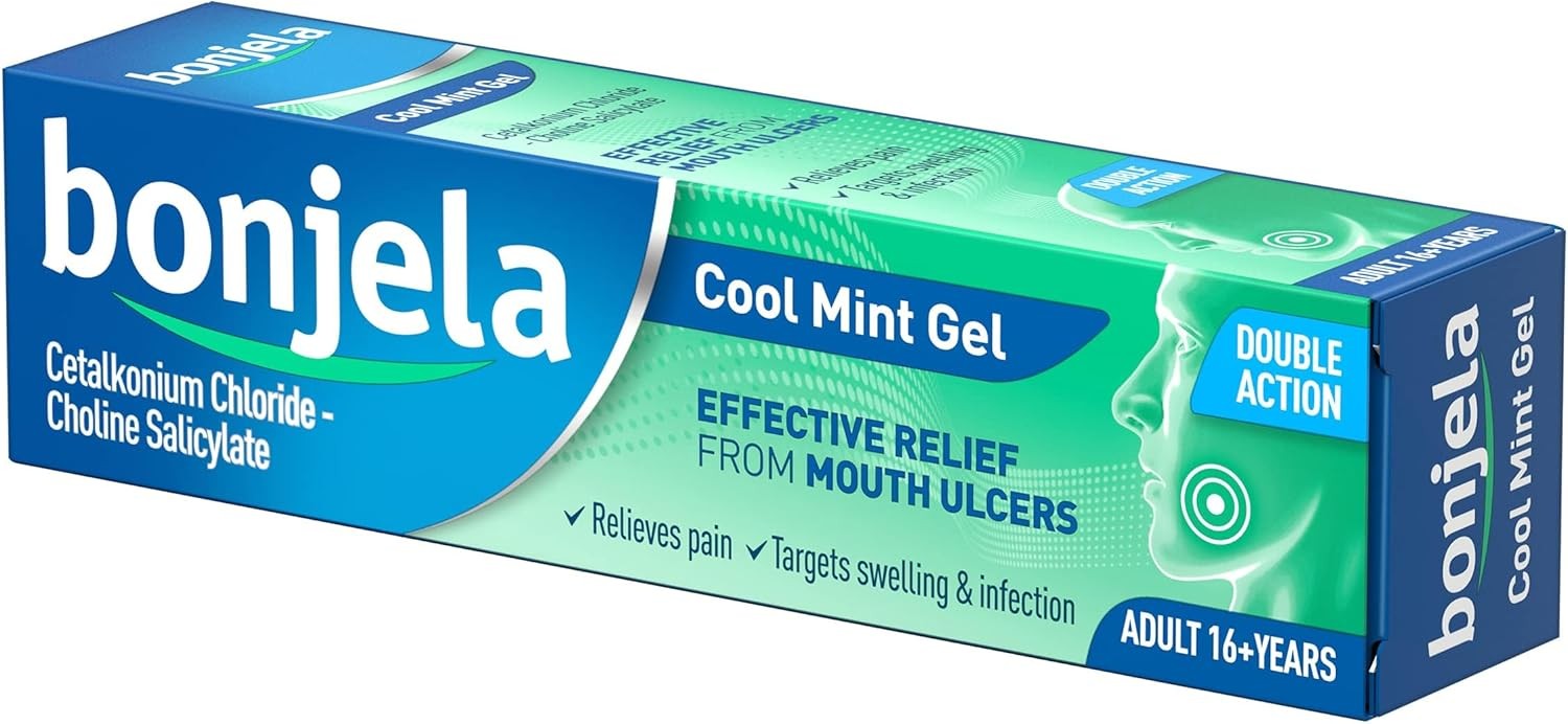 Bonjela Adult Gel 15g - Mint Oral Pain Relief For Mouth Ulcers, Cold Sores, Den