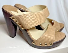 Jimmy Choo Ulrika Tan Nude Embossed Leather Studded Platform Sandals Heels Sz 38